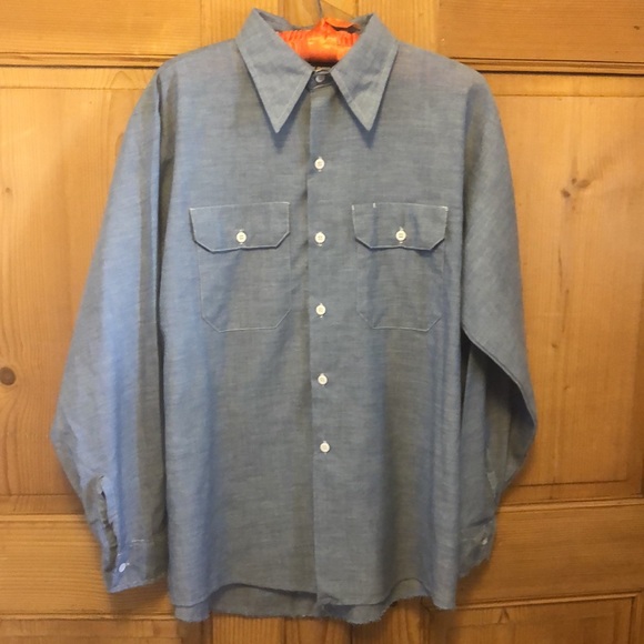 1970’s VTG Blue Chambray Western Button Down Shirt Rainbow Embroidered Appliqué - Picture 3 of 6